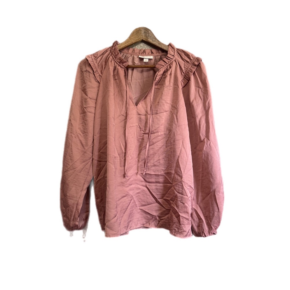Knox Rose Blouse Womens Small Pink Excellent Ruffle Neck Tie Long Sleeve Boho